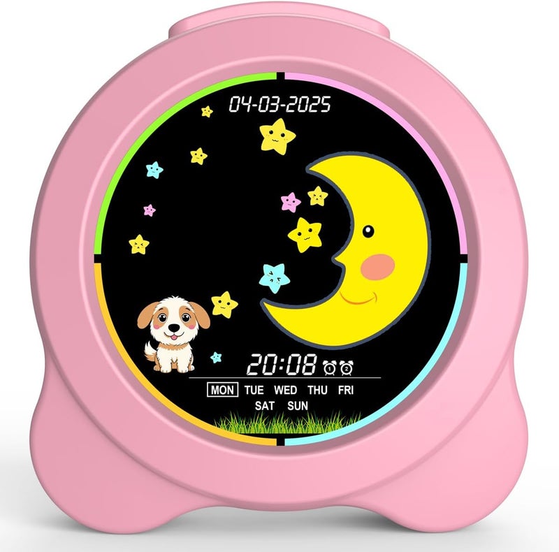 Sinoviwe Kids Alarm Clock Sun & Moon LED Display with Day & Date OK to Wake Clock with Night Light for Kids Children's Sleep Trainer Gift for Boy and Girls (Pink) - Image 2